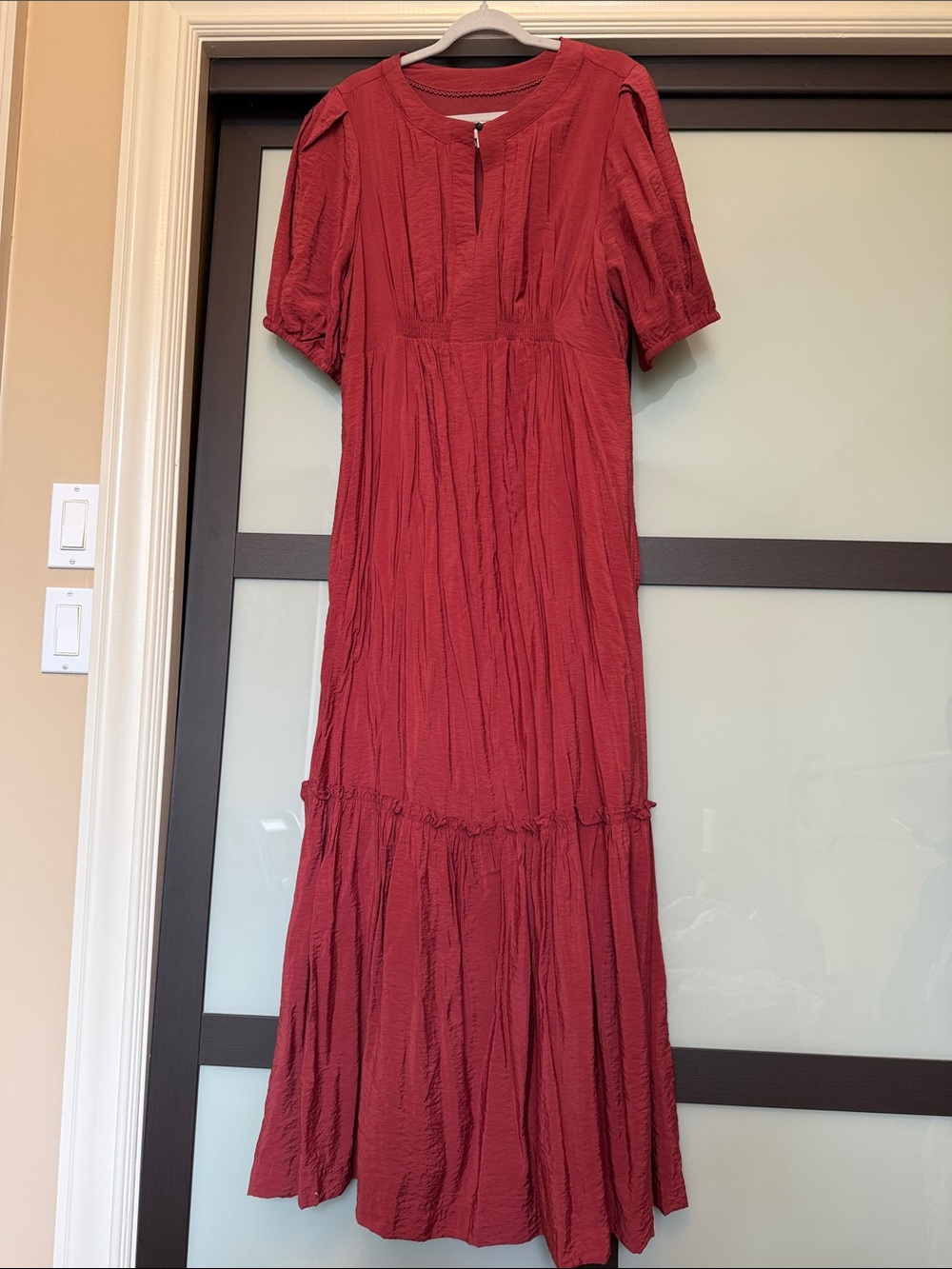Maeve Red/Rust Maxi Dress with Puff Sleeves